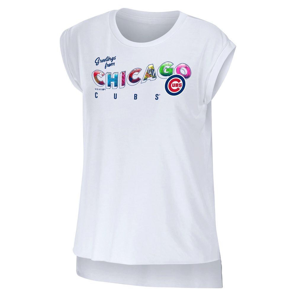 Women's WEAR by Erin Andrews White Chicago Cubs Greetings From T-Shirt