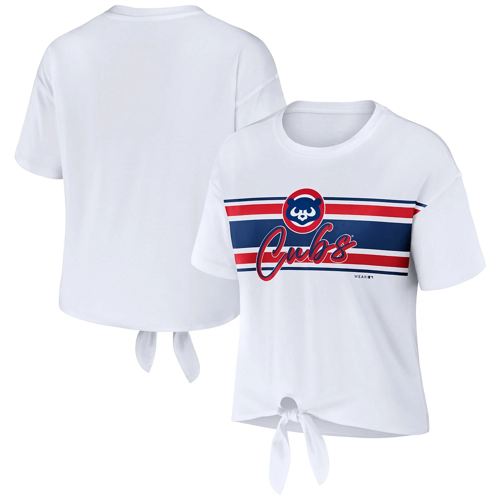 Women's WEAR by Erin Andrews White Chicago Cubs Tie-Front T-Shirt