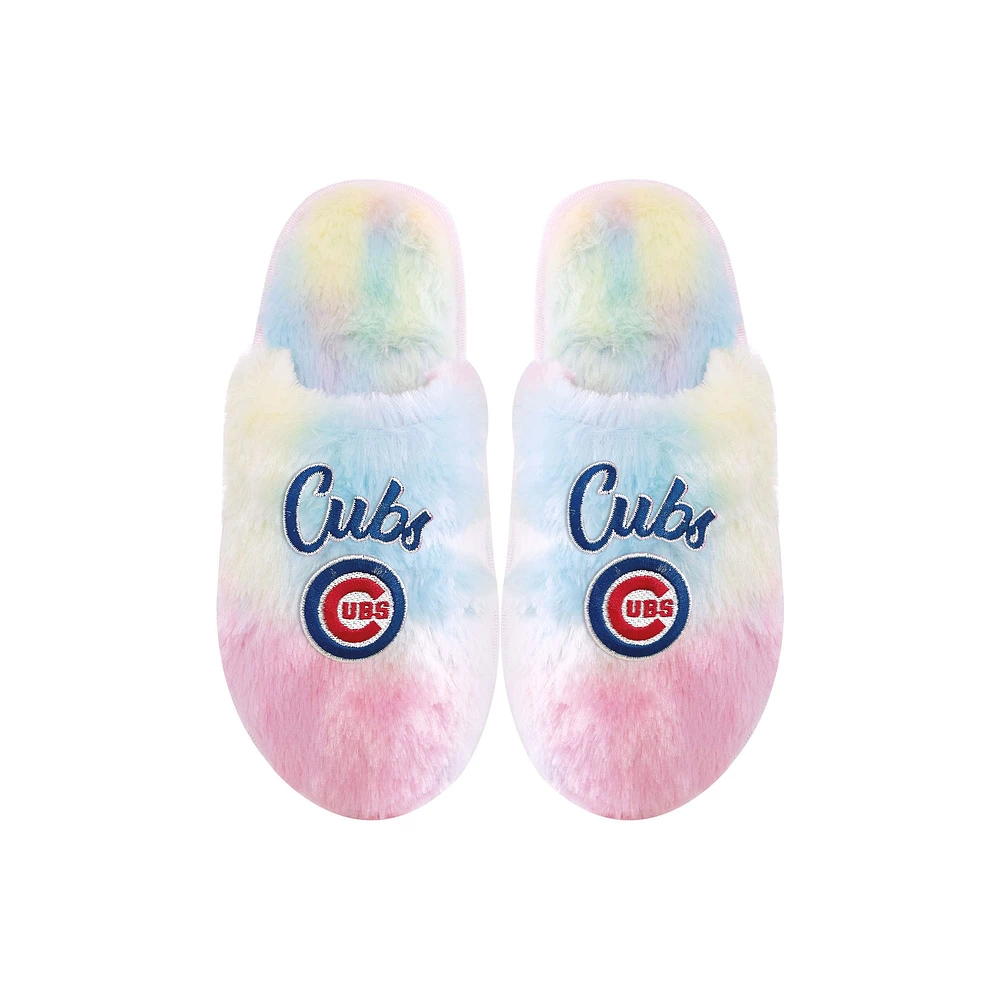 Youth FOCO Chicago Cubs Rainbow Script Slippers