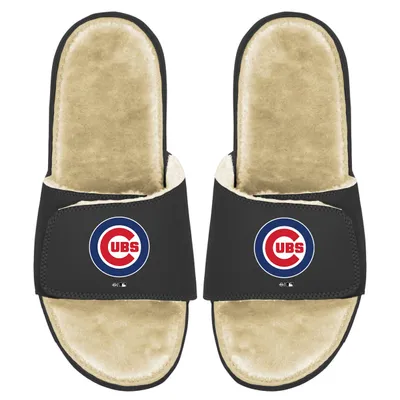 Chicago Cubs ISlide Youth Faux Fur Slide Sandals - Black/Tan