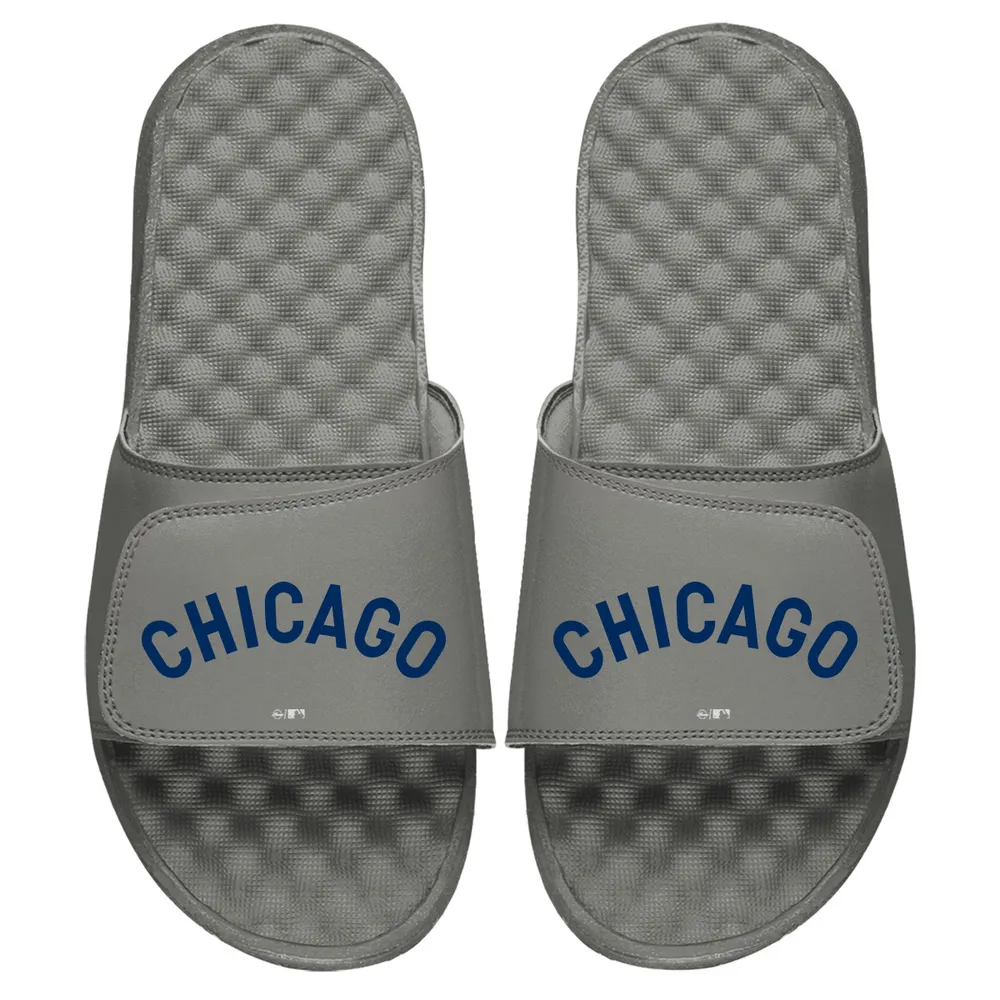 Chicago Cubs ISlide Youth Cooperstown Wordmark Logo Slide Sandals - Gray