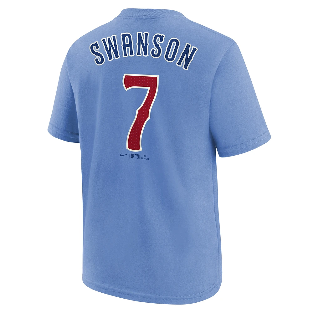 Youth Nike Dansby Swanson Baby Blue Chicago Cubs  Player Name & Number T-Shirt