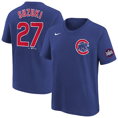 T-shirt Nike Seiya Suzuki Royal Chicago Cubs 2025 MLB World Tour : Tokyo Series avec nom et numéro pour jeune