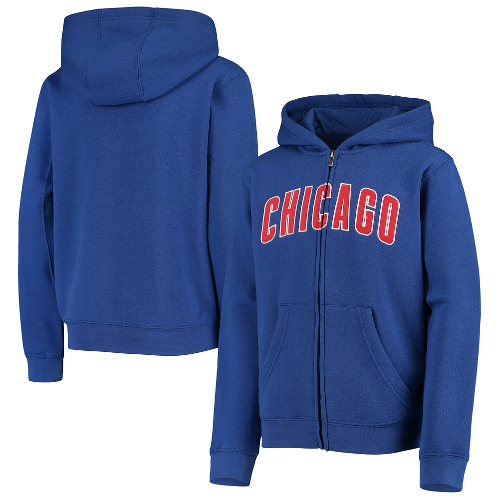 Youth Royal Chicago Cubs Team Wordmark Full-Zip Hoodie