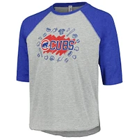 Youth Soft as a Grape Heather Gray Chicago Cubs Raglan 3/4 Sleeve T-Shirt