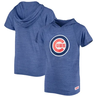 Men's Nike Heather Gray/Heather Royal Chicago Cubs Baseball Raglan 3/4-Sleeve Pullover Hoodie Size: Small
