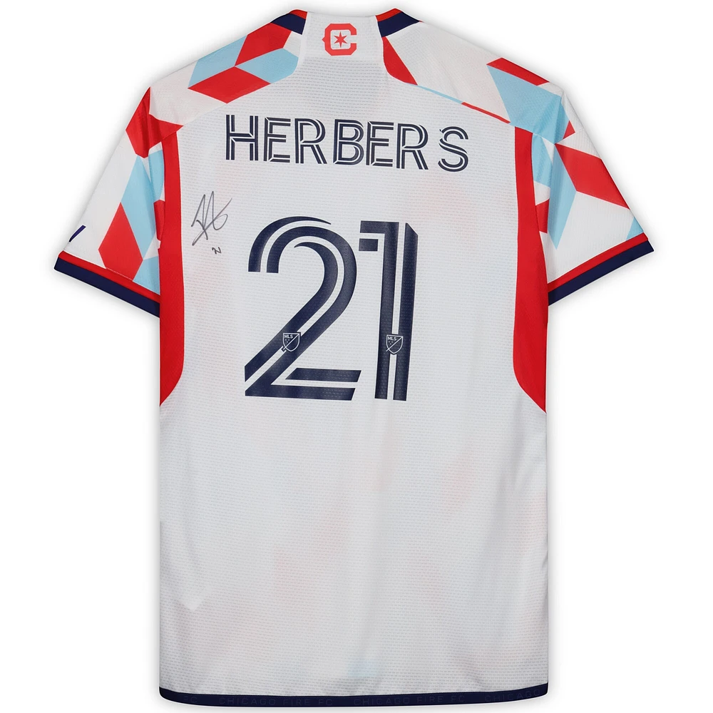 Fabian Herbers Chicago Fire Autographed Fanatics Authentic Match-Used #21 White Jersey from the 2023 MLS Season