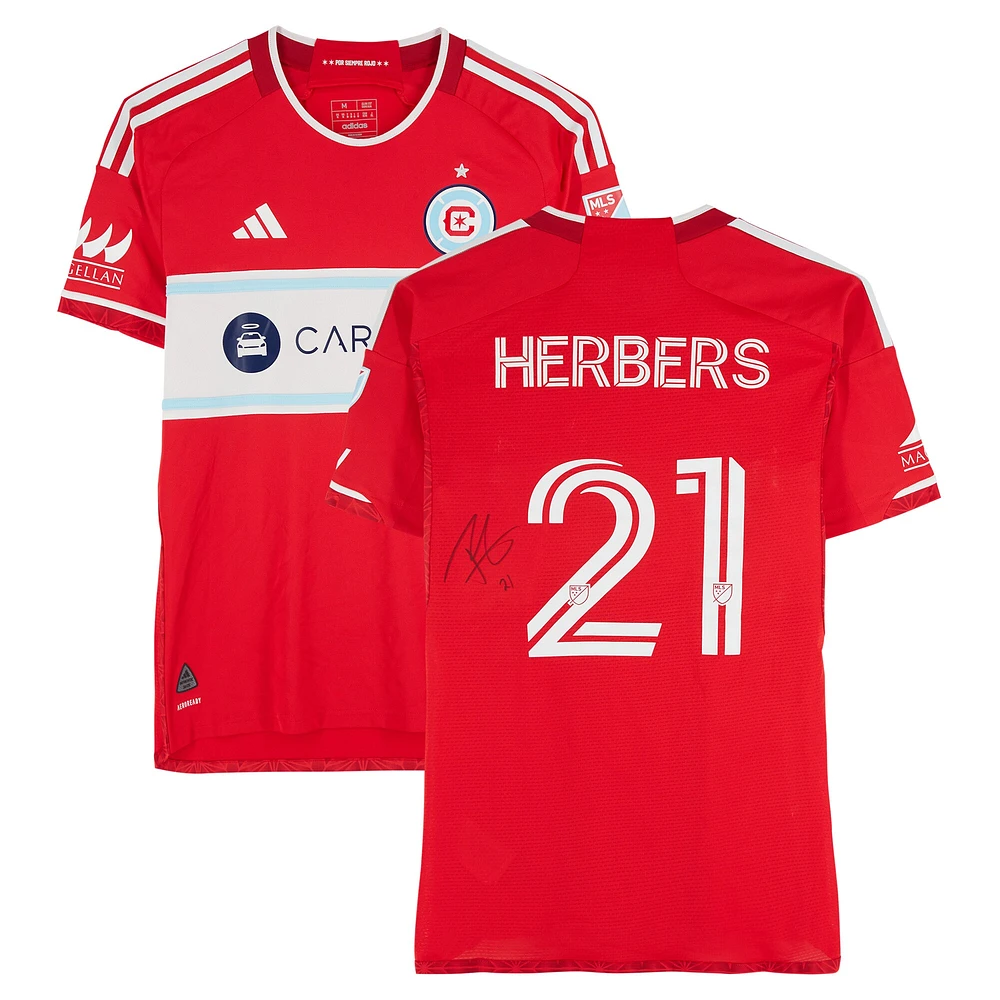 Fabian Herbers Chicago Fire Autographed Match-Used #21 Red adidas Jersey from the 2024 MLS Season - Size M