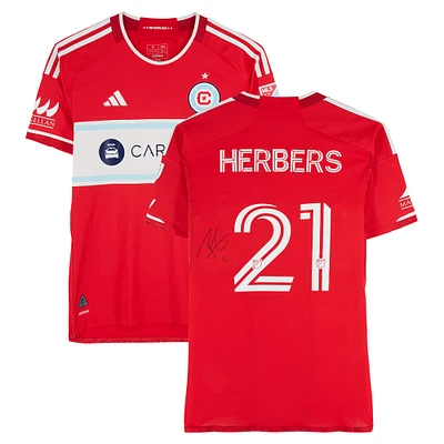 Fabian Herbers Chicago Fire Autographed Match-Used #21 Red adidas Jersey from the 2024 MLS Season - Size M