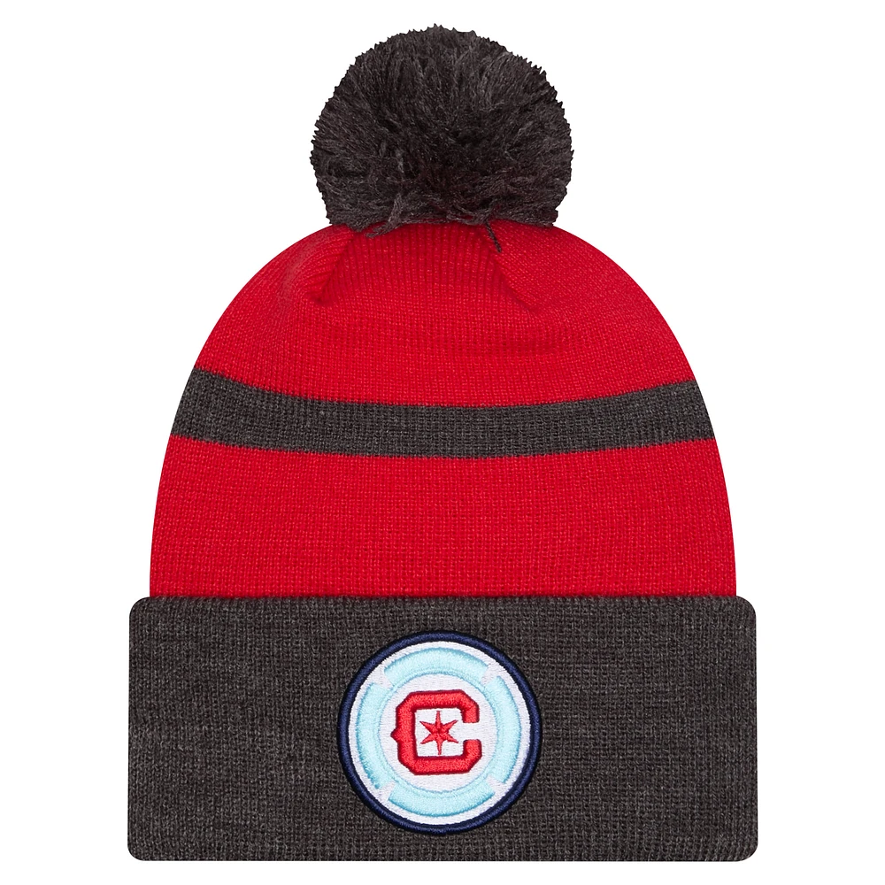 Bonnet en tricot à revers avec pompon Chicago Fire 2025 Kickoff de New Era pour homme, noir