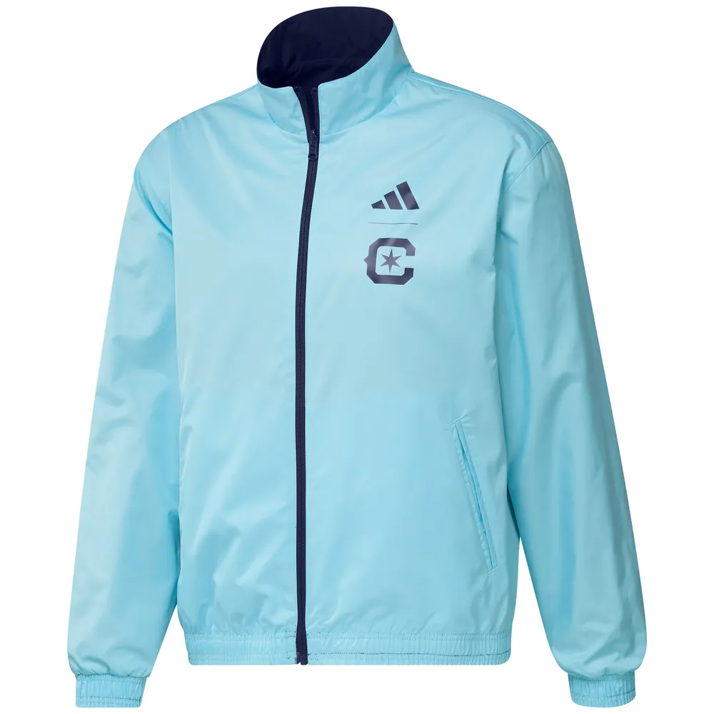 Men's adidas Navy/Light Blue Chicago Fire 2023 On-Field Anthem Full-Zip Reversible Team Jacket