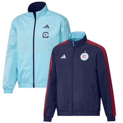 Men's adidas Navy/Light Blue Chicago Fire 2023 On-Field Anthem Full-Zip Reversible Team Jacket