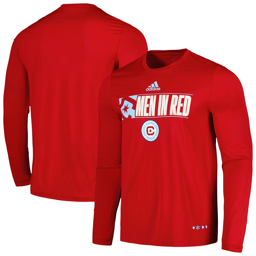 Men's adidas Red Chicago Fire 2024 Jersey Hook AEROREADY Long Sleeve T-Shirt