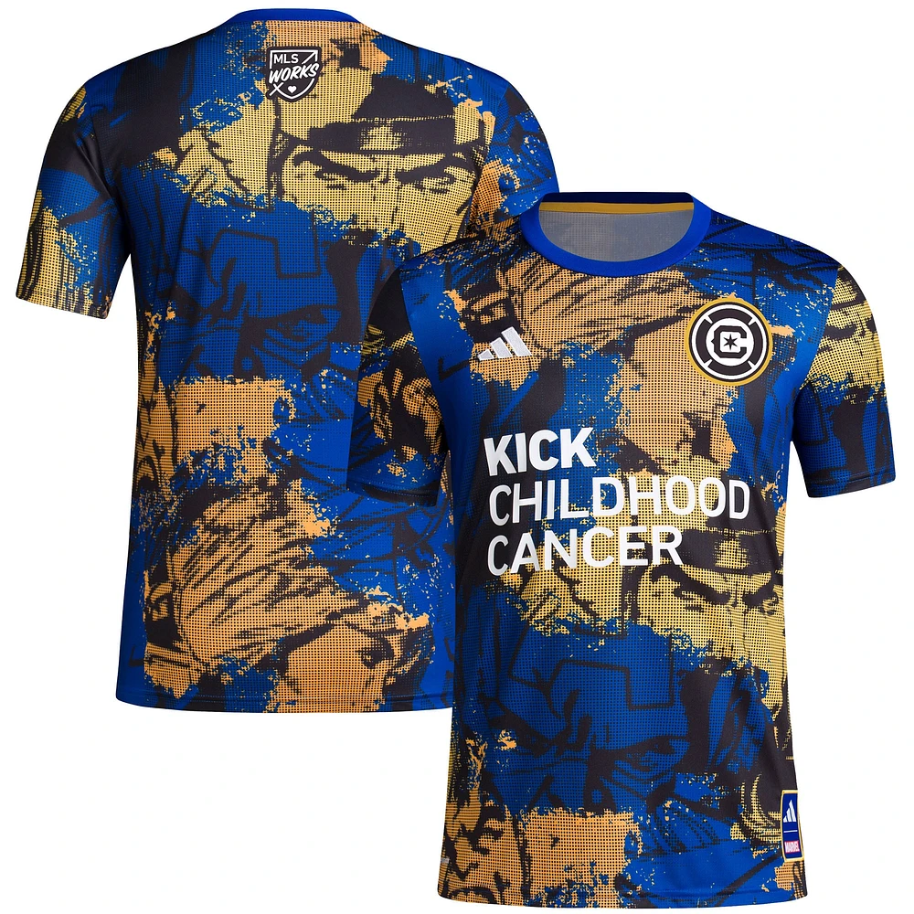 Men's adidas Royal Chicago Fire 2023 MLS Works Kick Childhood Cancer x Marvel Pre-Match Top