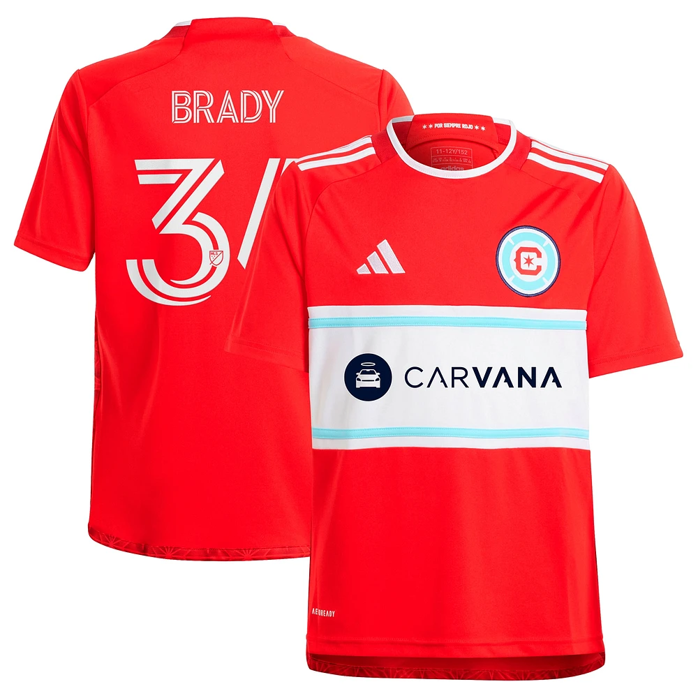 Youth adidas Chris Brady Red Chicago Fire 2024 Return To Replica Player Jersey