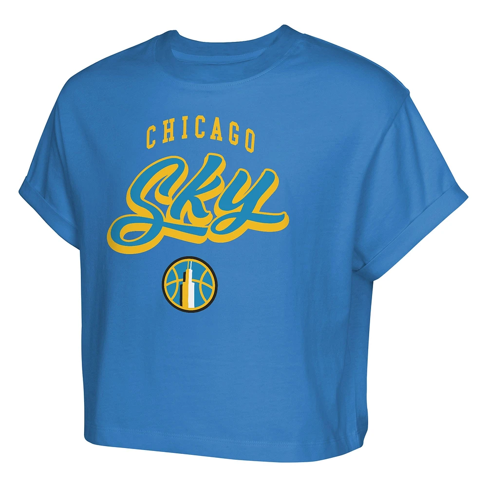 Girls Youth  Sky Blue Chicago City Pennant Cropped T-Shirt