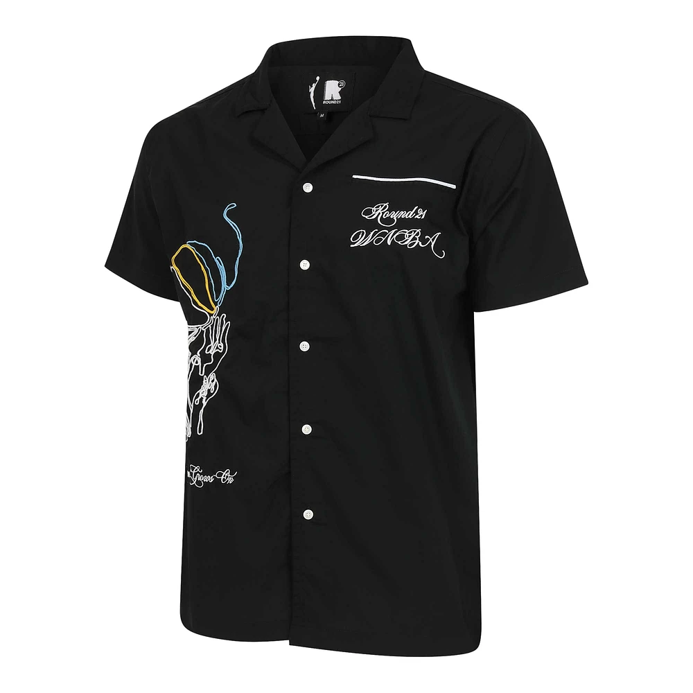 Unisex round21  Black Chicago Sky Lucky Strike Full-Button Bowling Shirt