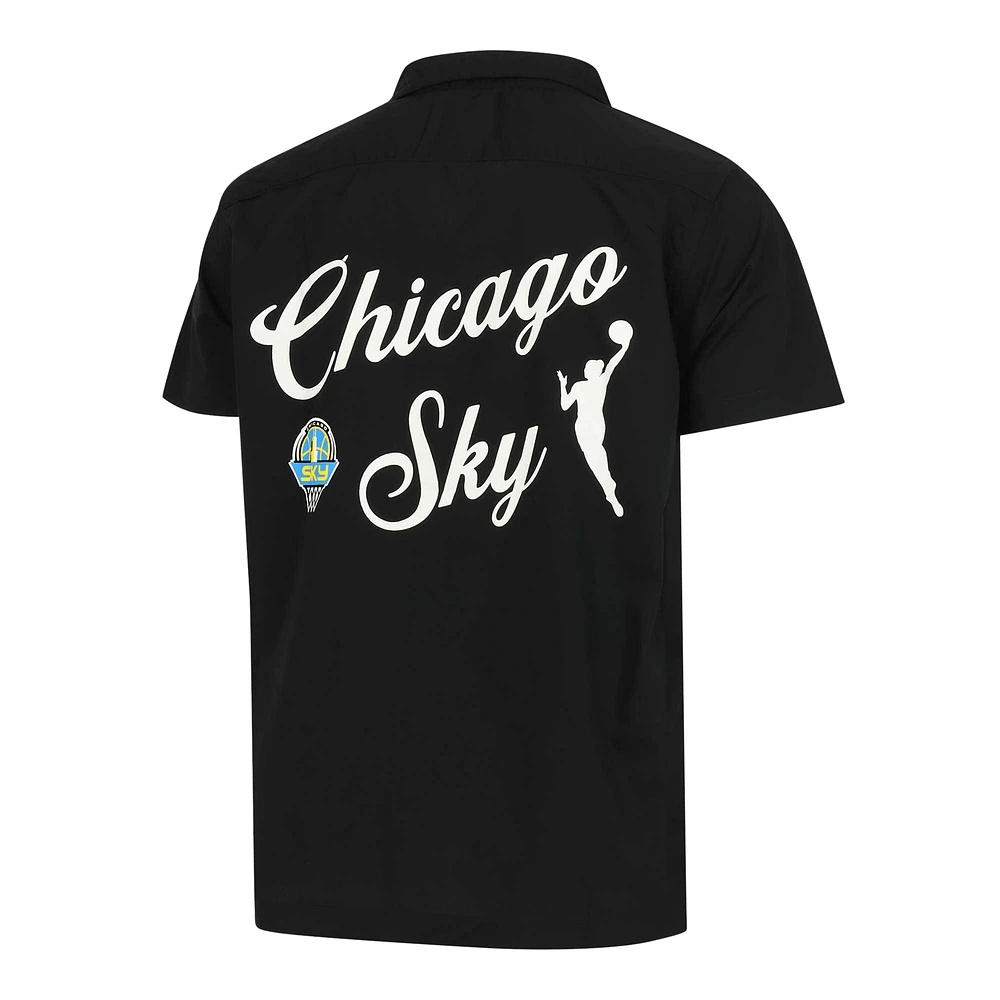 Unisex round21  Black Chicago Sky Lucky Strike Full-Button Bowling Shirt