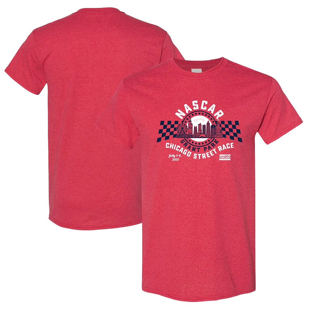 Men's NASCAR Heather Red 2025 Chicago Street Race Retro Event Logo T-Shirt