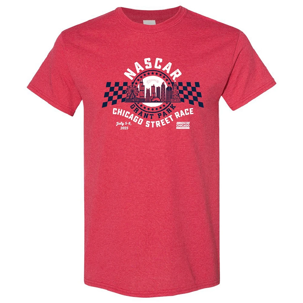 Men's NASCAR Heather Red 2025 Chicago Street Race Retro Event Logo T-Shirt