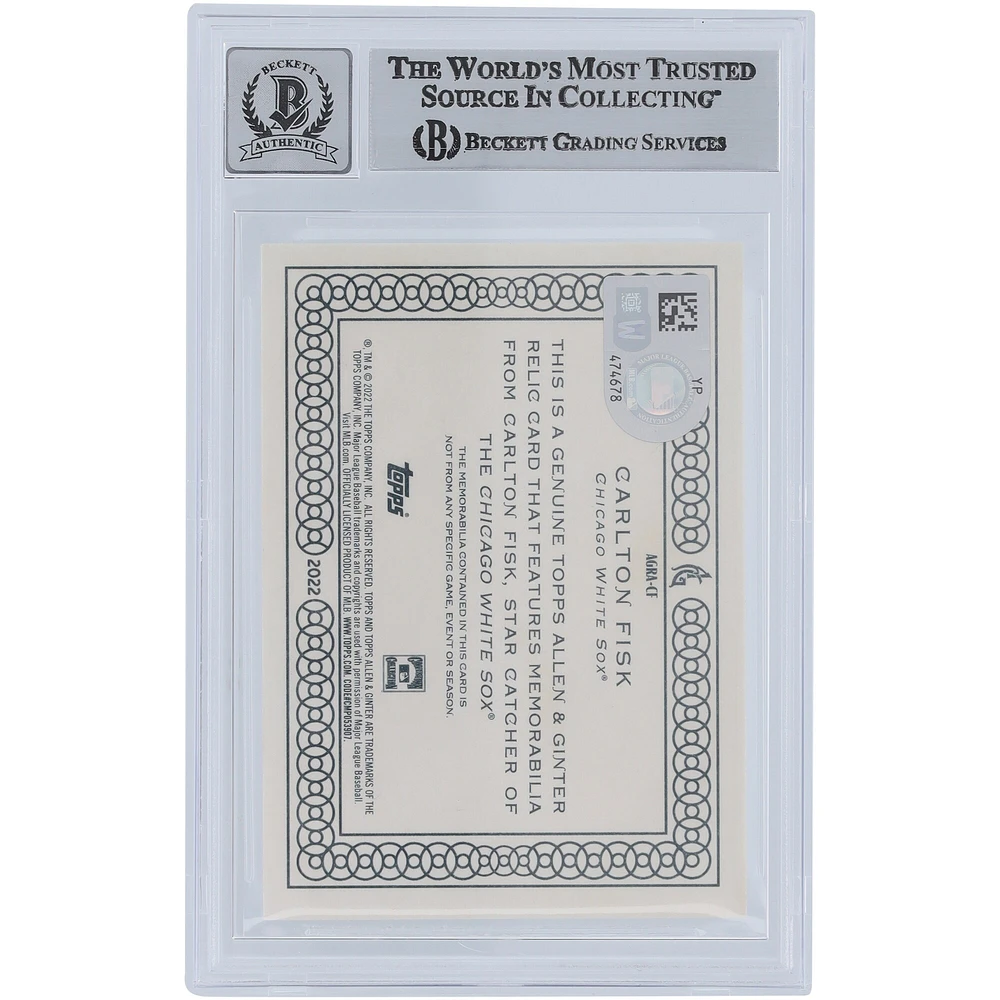 Carlton Fisk Chicago White Sox Autographed 2022 Topps Allen & Ginter Relics #AGRA-CF Beckett Fanatics Witnessed Authenticated 9/10 Card