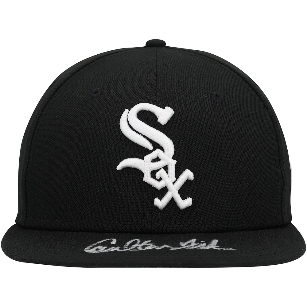 Casquette New Era noire dédicacée Carlton Fisk des Chicago White Sox