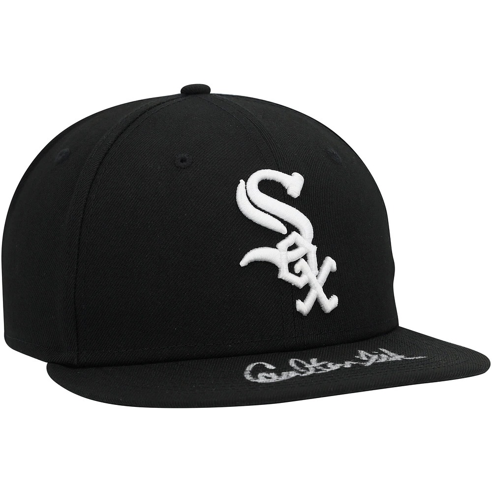 Casquette New Era noire dédicacée Carlton Fisk des Chicago White Sox