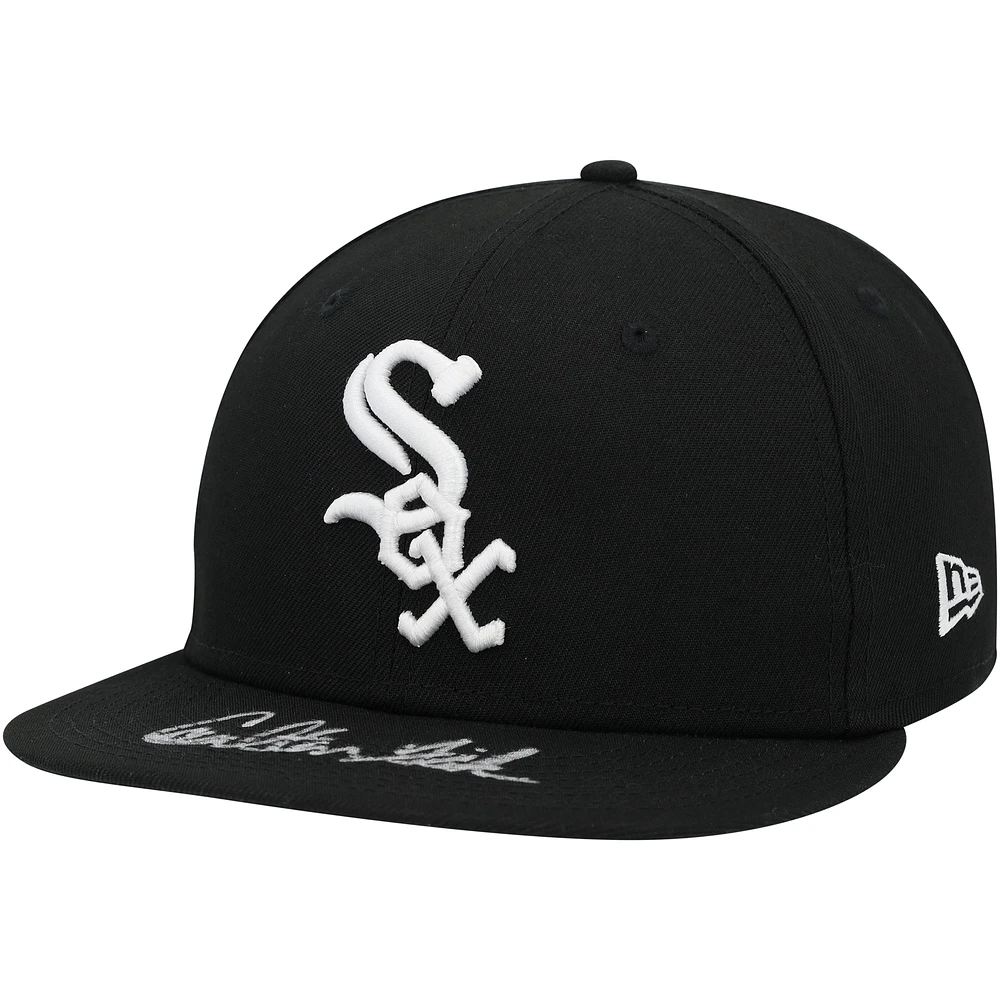 Casquette New Era noire dédicacée Carlton Fisk des Chicago White Sox