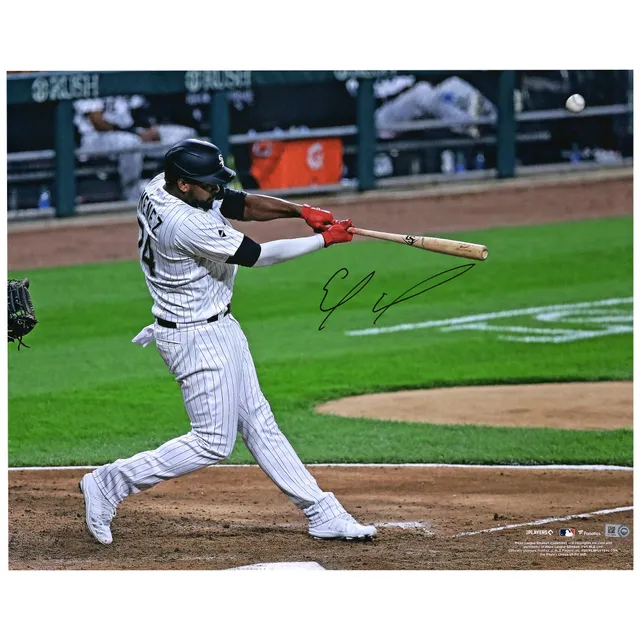 Eloy Jimenez Chicago White Sox Unsigned Hitting in Black Jersey Photograph