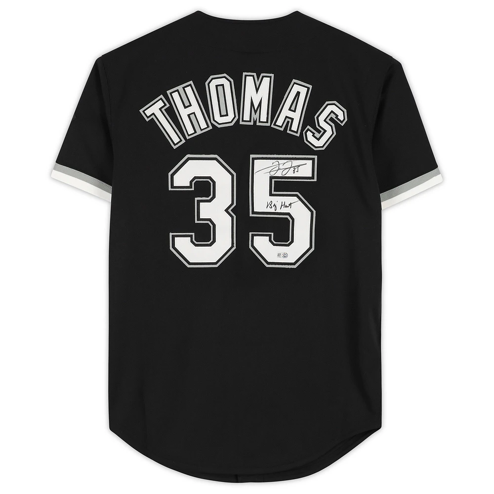 Maillot authentique autographié par Frank Thomas Black Chicago White Sox de Mitchell & Ness avec inscription « Big Hurt »