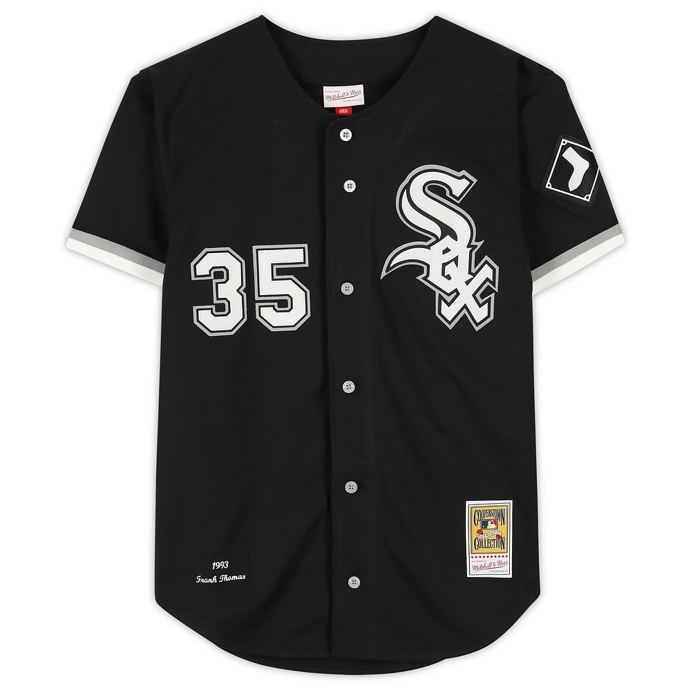 Maillot authentique autographié par Frank Thomas Black Chicago White Sox de Mitchell & Ness avec inscription « Big Hurt »