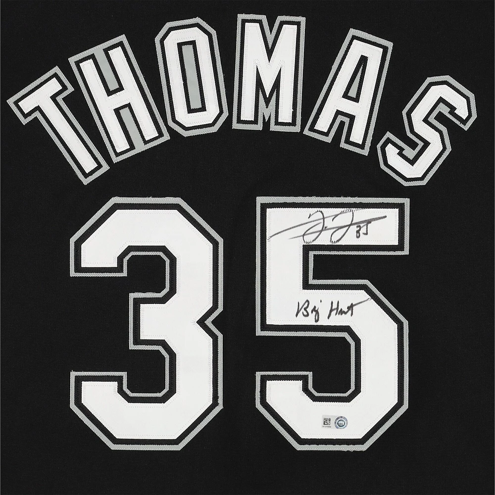 Maillot authentique autographié par Frank Thomas Black Chicago White Sox de Mitchell & Ness avec inscription « Big Hurt »