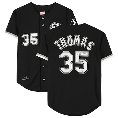 Maillot authentique autographié par Frank Thomas Black Chicago White Sox de Mitchell & Ness avec inscription « Big Hurt »