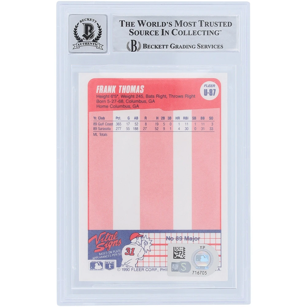 Frank Thomas Chicago White Sox Autographed 1990 Fleer Update #U-87 Beckett Fanatics Witnessed Authenticated /10 Rookie Card