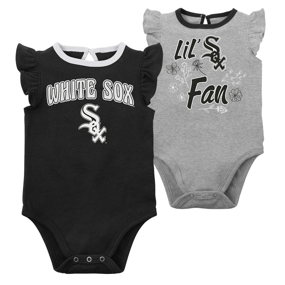 Lot de deux bodys pour nouveau-nés et bébés noirs/gris chiné Chicago White Sox Little Fan