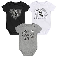 Girls Newborn & Infant Black/White/Heathered Gray Chicago White Sox 3-Pack Batter Up Bodysuit Set