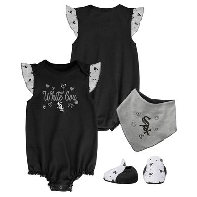 Girls Newborn & Infant Black Chicago White Sox 3-Piece Home Plate Bodysuit Bib Booties Set