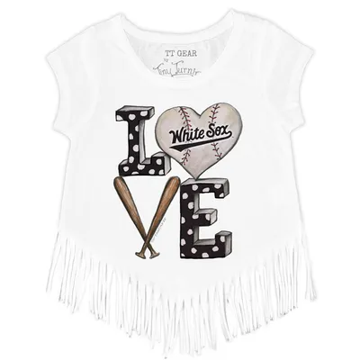 Girls Toddler Tiny Turnip Black Chicago White Sox I Love Mom Fringe T-Shirt Size:3T