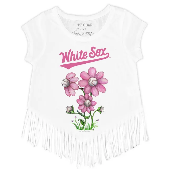 Girls Toddler Tiny Turnip White Chicago Sox Baseball Pow Fringe T-Shirt Size: 2T