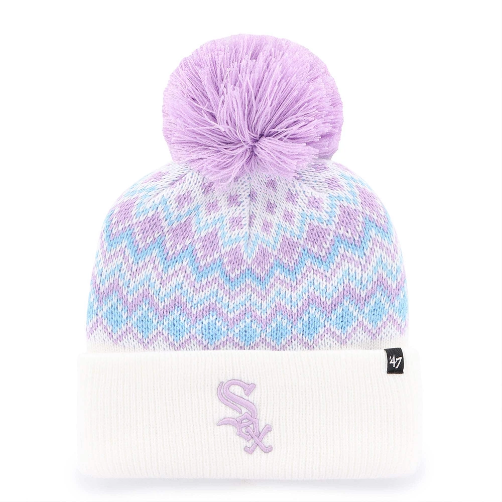 Bonnet tricoté à revers Elsa avec pompon pour filles '47 White Chicago White Sox