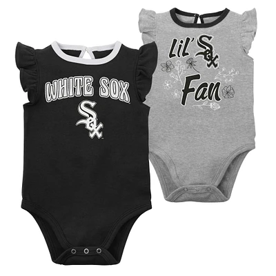 Lot de deux cache-couches Little Fan des Chicago White Sox pour bébé, noir/gris chiné