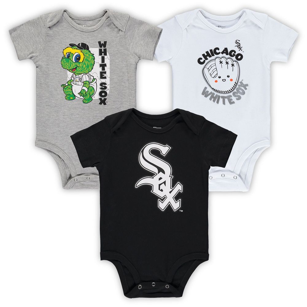 Infant Black/White/Heathered Gray Chicago White Sox 3-Pack Change Up Bodysuit Set