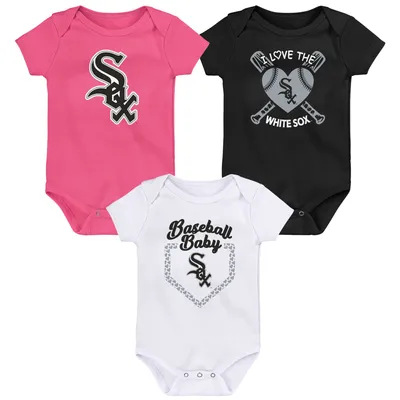 Chicago White Sox Infant Baseball Baby 3-Pack Bodysuit Set - Black/White/Pink