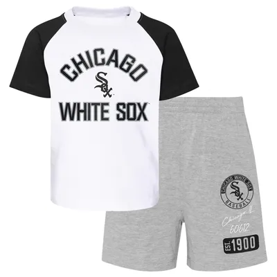 Chicago White Sox Infant Ground Out Baller Raglan T-Shirt and Shorts Set - White/Heather Gray