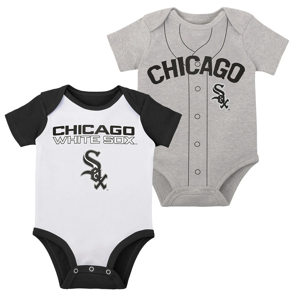 Lot de deux bodys Little Slugger des Chicago White Sox pour bébé, blanc/gris chiné