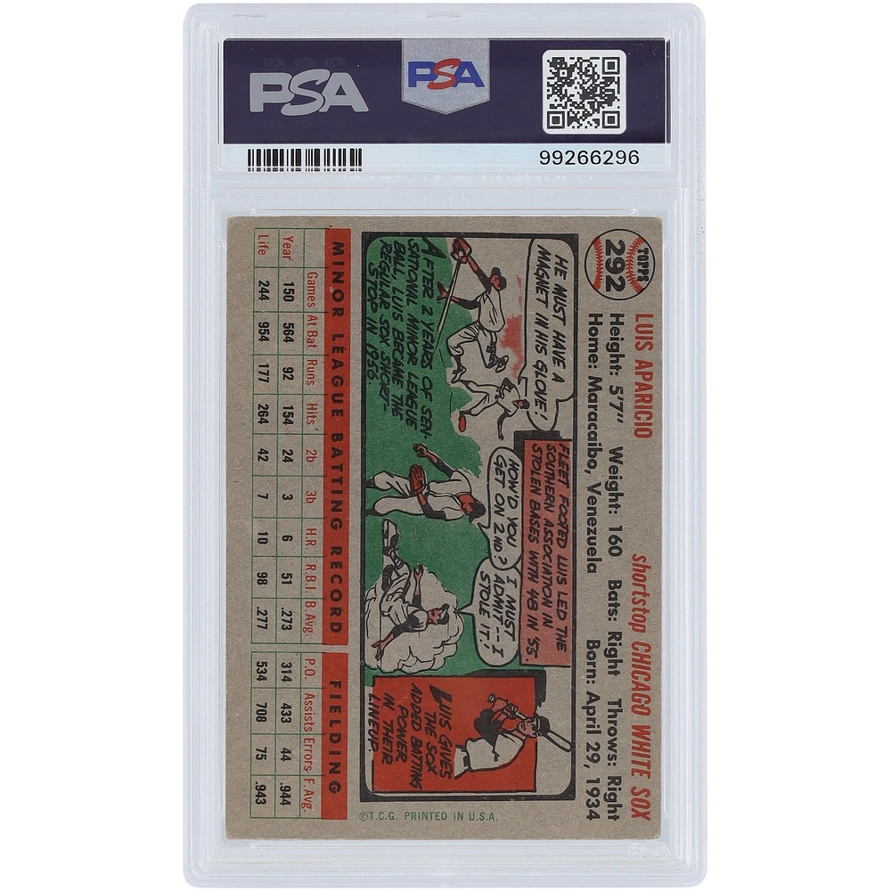 Luis Aparicio Chicago White Sox 1956 Topps #292 PSA Authenticated 3 Card
