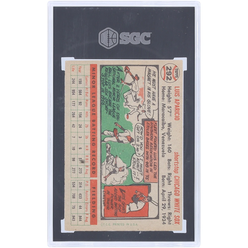 Luis Aparicio Chicago White Sox 1956 Topps #292 SGC Authenticated 3 Rookie Card