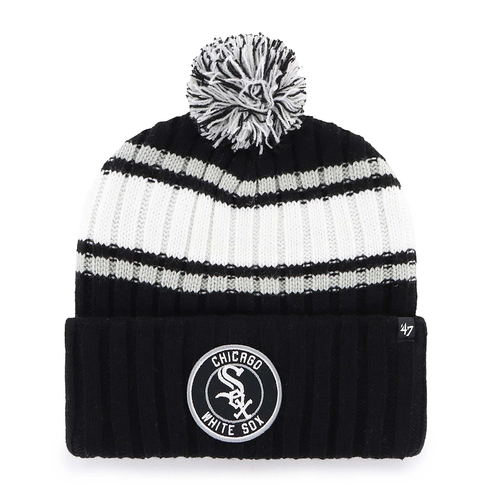 Bonnet en tricot à revers avec pompon pour homme '47 Black Chicago White Sox Plateau