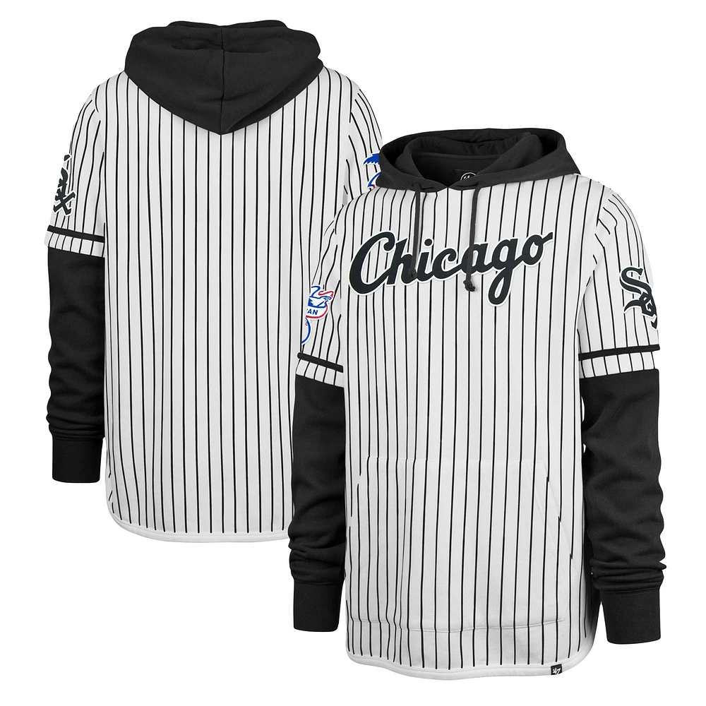 Men's '47 White Chicago Sox Pinstripe Double Header Pullover Hoodie