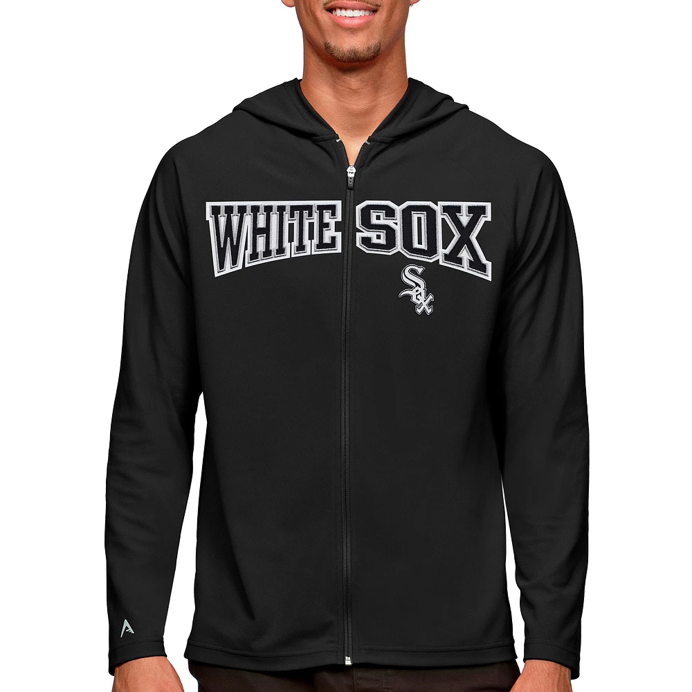 Men's Antigua Black Chicago White Sox Wordmark Legacy Full-Zip Hoodie